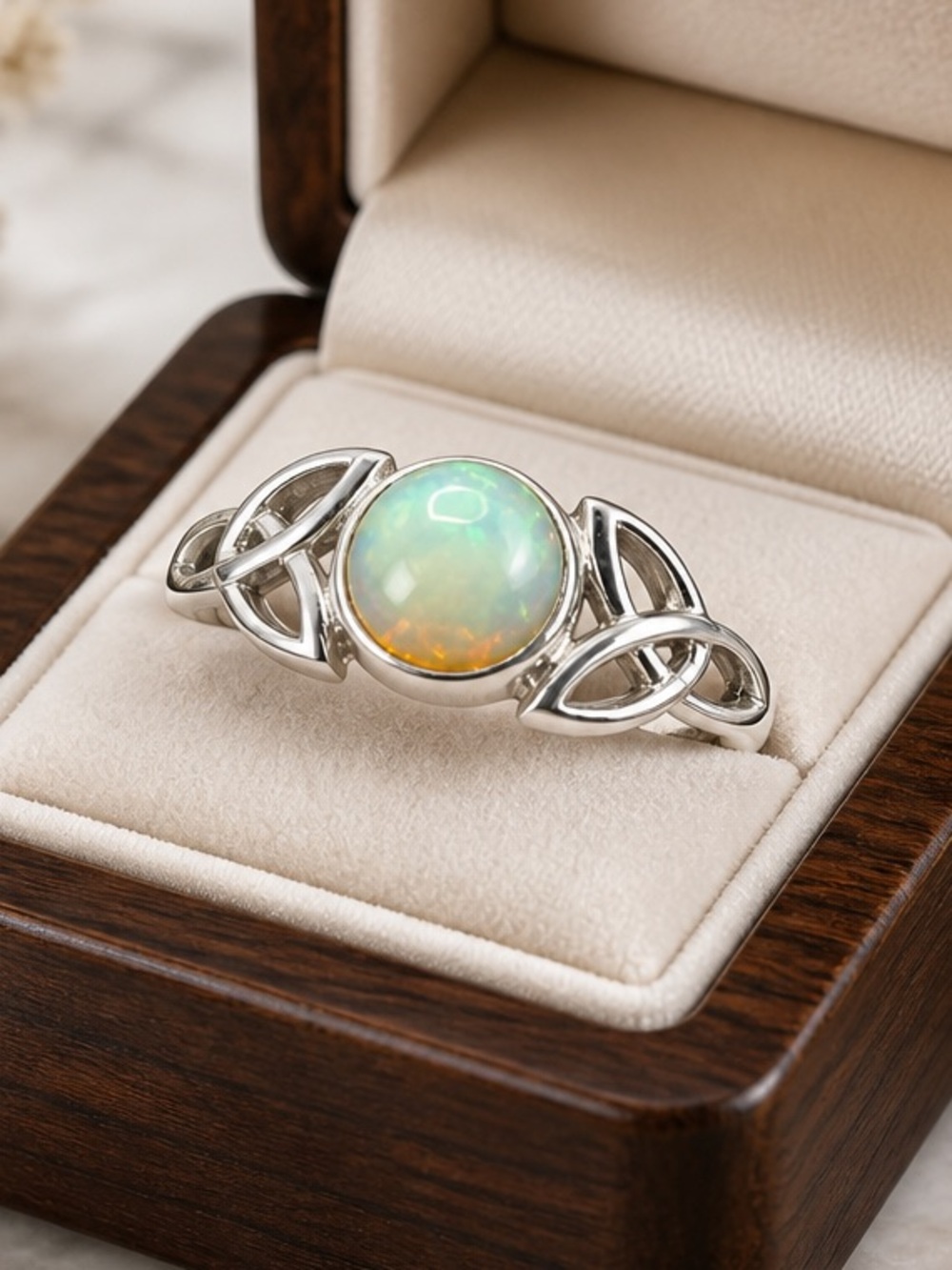 Size 9 Ethiopian Opal 925 Sterling Silver Celtic Opal Ring